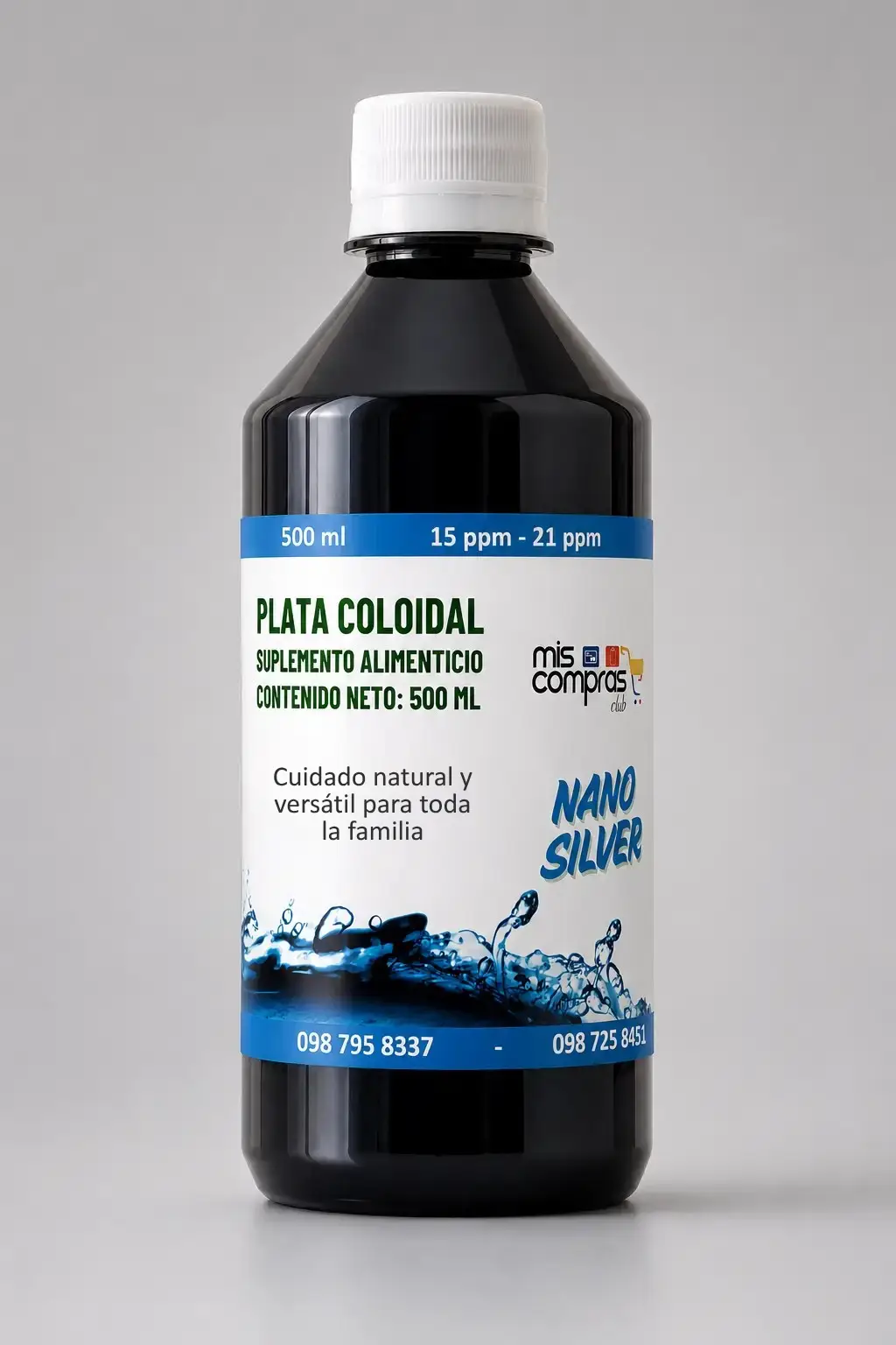 Frasco de Plata Coloidal NANO SILVER 500 ml